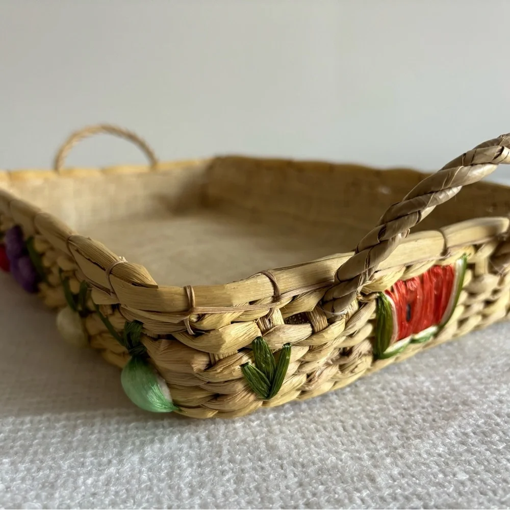 Vintage woven wicker basket tray